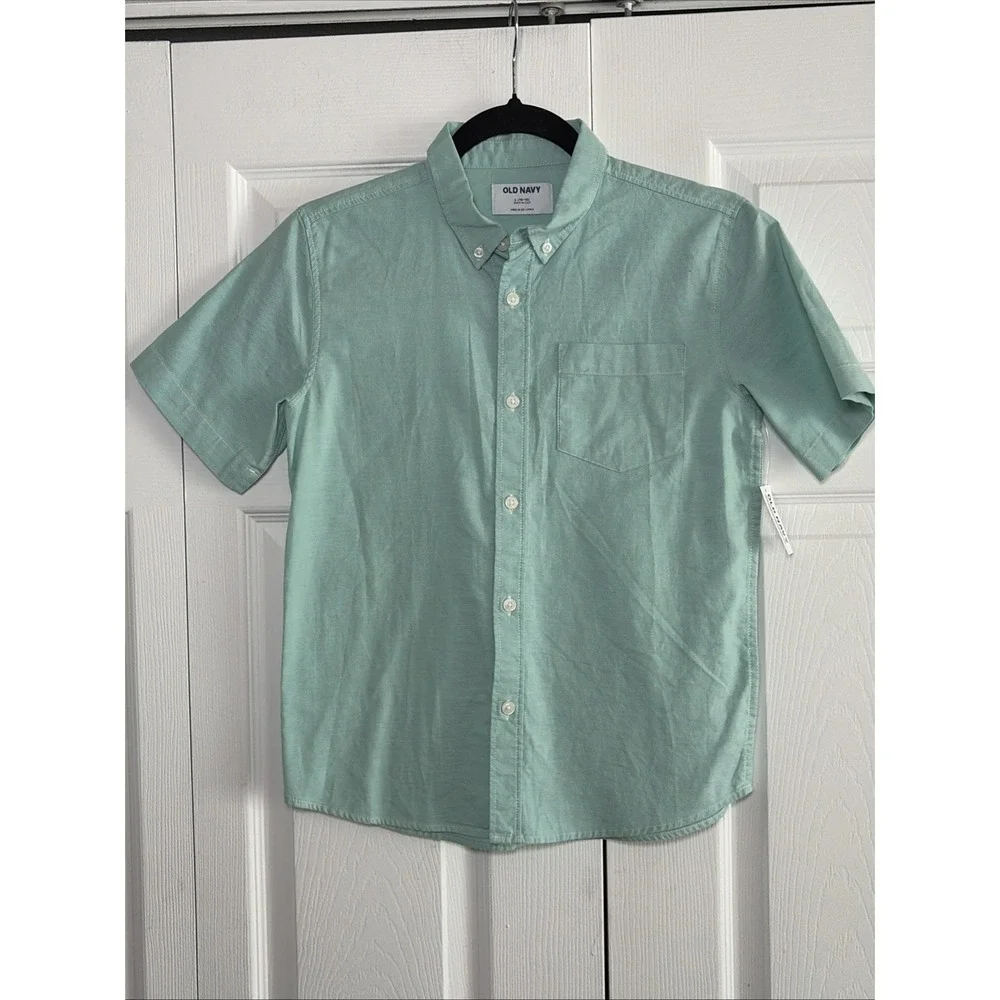 Old Navy Built-In Flex Button Down Kids Size L 10-12 Blue Short Sleeve Cotton